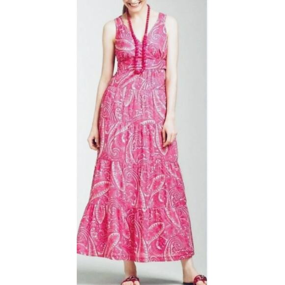 Talbots Dresses & Skirts - Talbots Maxi Dress 16 Pink Paisley Tiered Tie Back Breezy Coastal